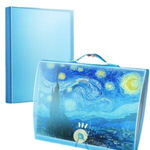 Shulaner Art Portfolio Folder with Handle and Clear Sleeves 60 Pockets Display 120 Pages Plastic Painting Presentation Storage Book for Artwork Files Document A3 Size 17 x 13 inch Blue