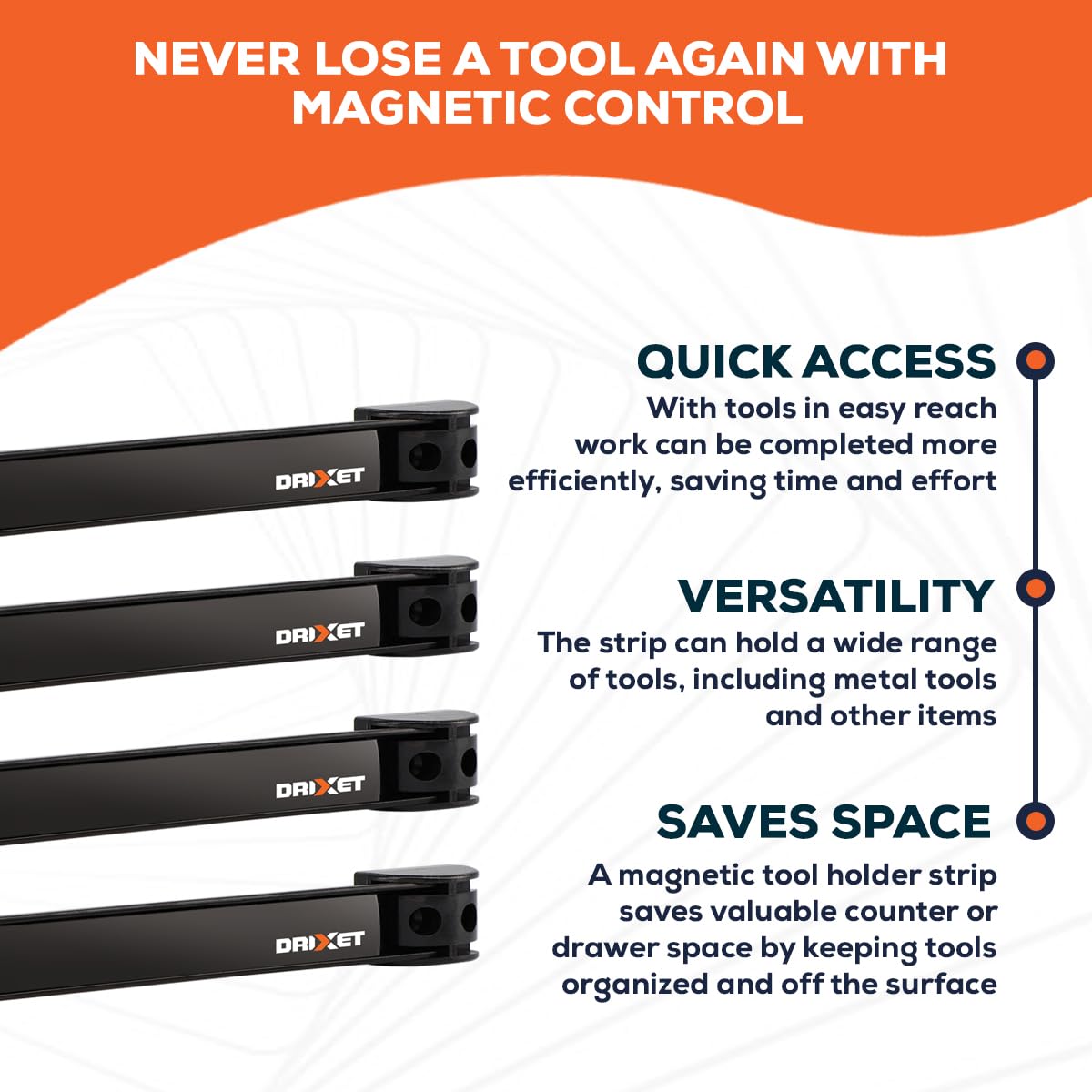 Drixet Magnetic Tool Holder Strip 12", Heavy Duty Magnetic Tool Organizer with Mounting Brackets and Screws, Tool Magnet Bar Rack for Garage Organization, Home, and Workshop Accessories, 4 Pack