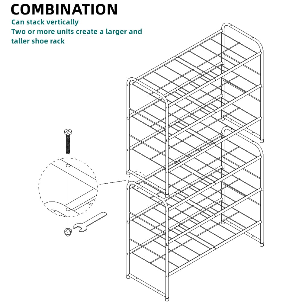 REGILLER 3-Tier Stackable Shoe Rack, Expandable & Adjustable Shoe Organizer Storage Shelf, High Capacity, Wire Grid, Black