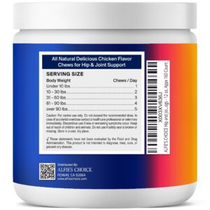 ALFIE'S CHOICE Hip and Joint Chews for Dogs - Advanced Hemp & Glucosamine for Dogs, Hip Joint Supplement for Dogs, Chicken Flavor Dog Joint Supplement Large Breed & Small Breed - 12 oz, Appx 160 Ct