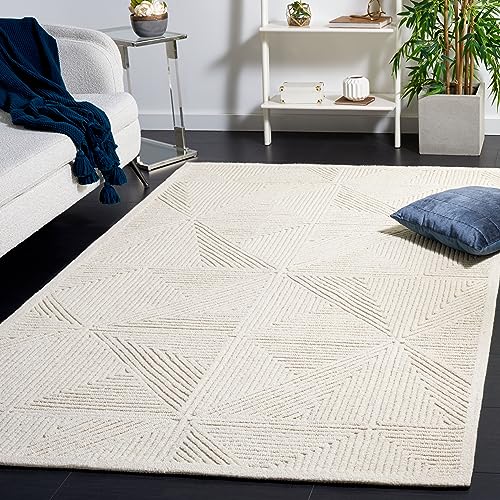 SAFAVIEH Textural Collection Area Rug - 6' x 9', Ivory, Handmade Wool, Ideal for High Traffic Areas in Living Room, Bedroom, Dining (TXT103A-6)