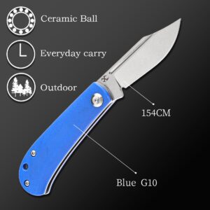 KANSEPT Bevy Pocket Folding Knives EDC Slip Joint Folding Knife 2.45'' 154CM Material Pocket Folding Knife with Blue G10 Handle Everyday Carry Folding Knife T2026S7