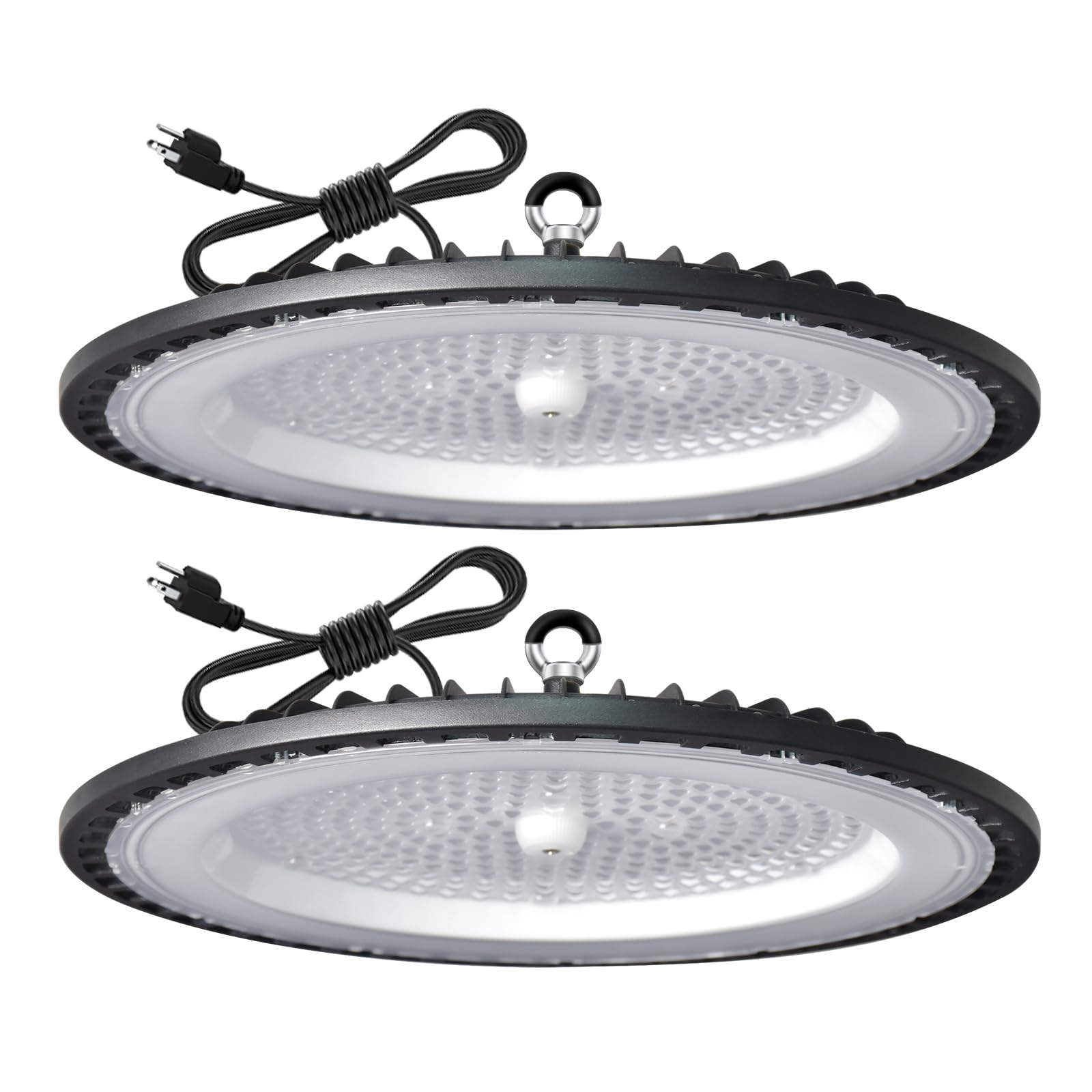 ONLYLUX UFO LED High Bay Light LED Shop Lights 200W 30000LM 100-277V 5000K IP65 High Bay LED Lighting with Plug for Garage Gym Factory Warehouse-2Pack