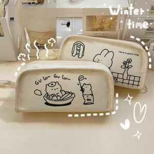 Sotzac Canvas Cartoon Pencil Case Large Capacity Pen Pouch Cosmetics Bag Double Zippers ([new season] Rabbit-Study)