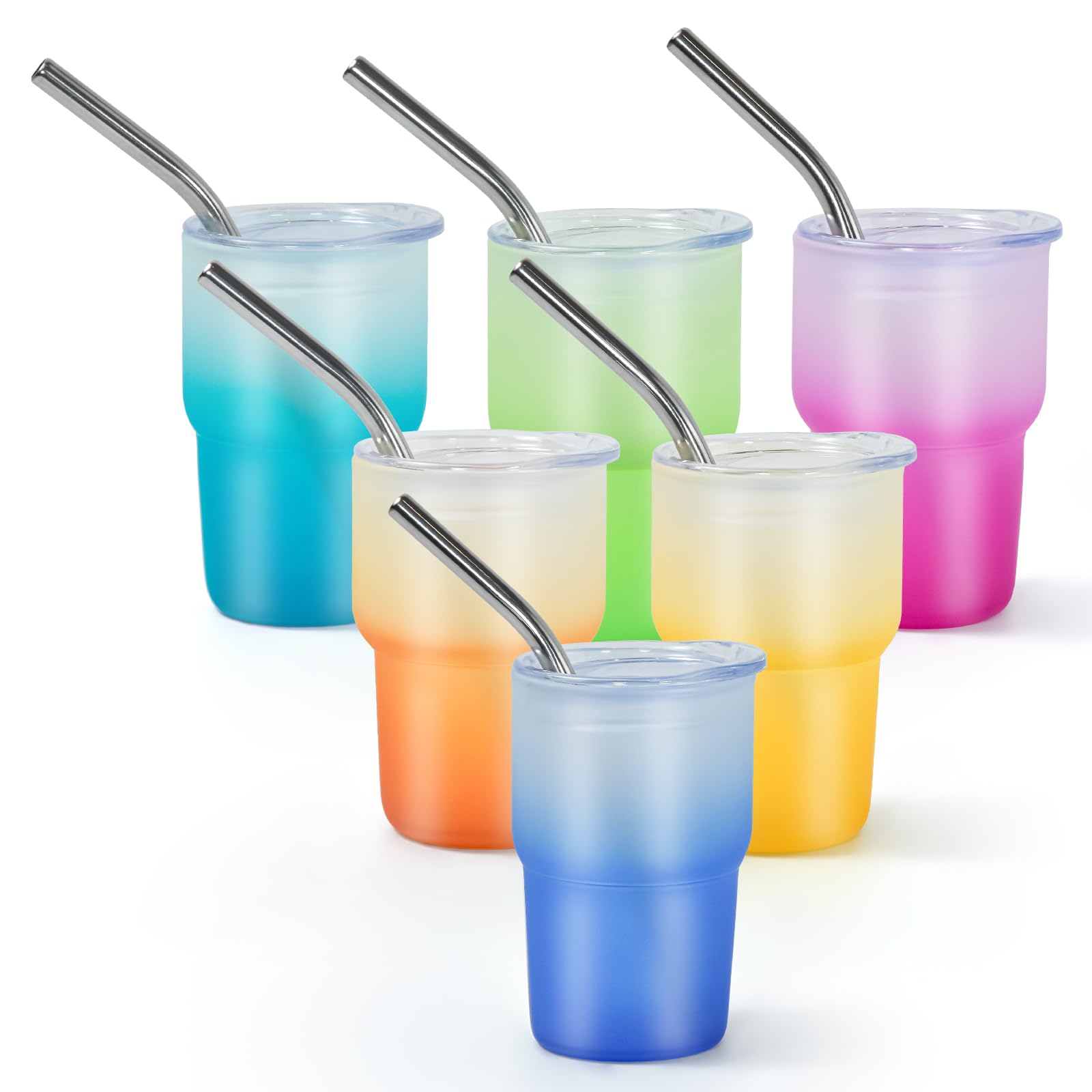 AGH 6 Pack 3 oz Frosted Sublimation Mini Gradient Color Tumblers Shot Glass, Cups with Lid and Stainless Steel Straw