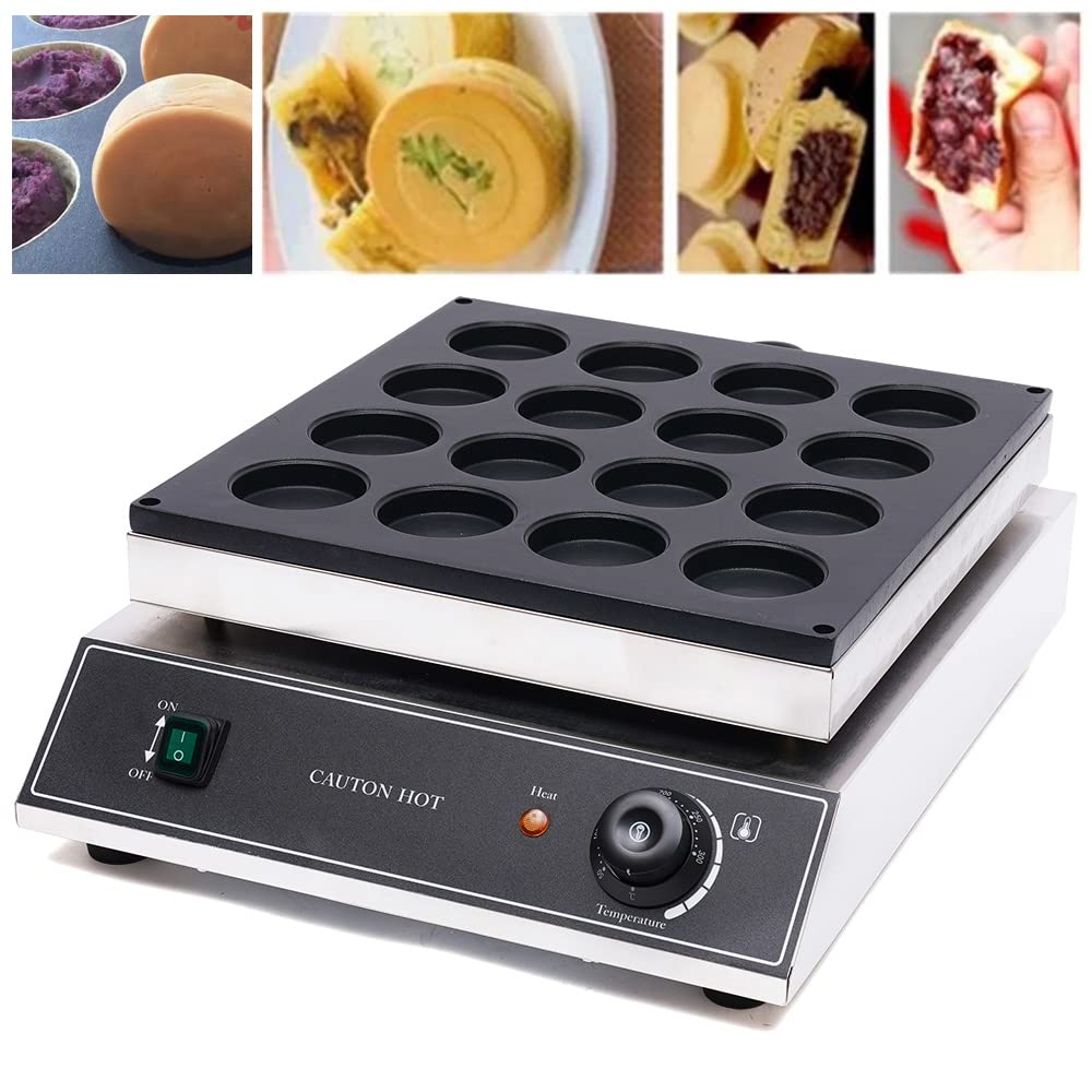 HAPPCUCOE 16 Holes Commercial Red Bean Waffle Maker,1700W Nonstick Red Bean Waffle Maker Machine, Pancake Machine for Bakeries, Restaurants