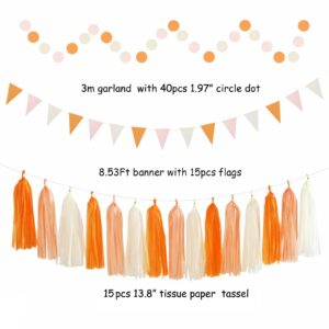 Orange-Beige Peach Fall-Boho Thanksgiving Party-Decorations - 31pcs Autumn Friendsgiving Banner,Streamers Tassel Garland,Birthday Tissue Pom Poms, Paper Lantern Fans,Bridal Shower Hanging Decor Hugtmr