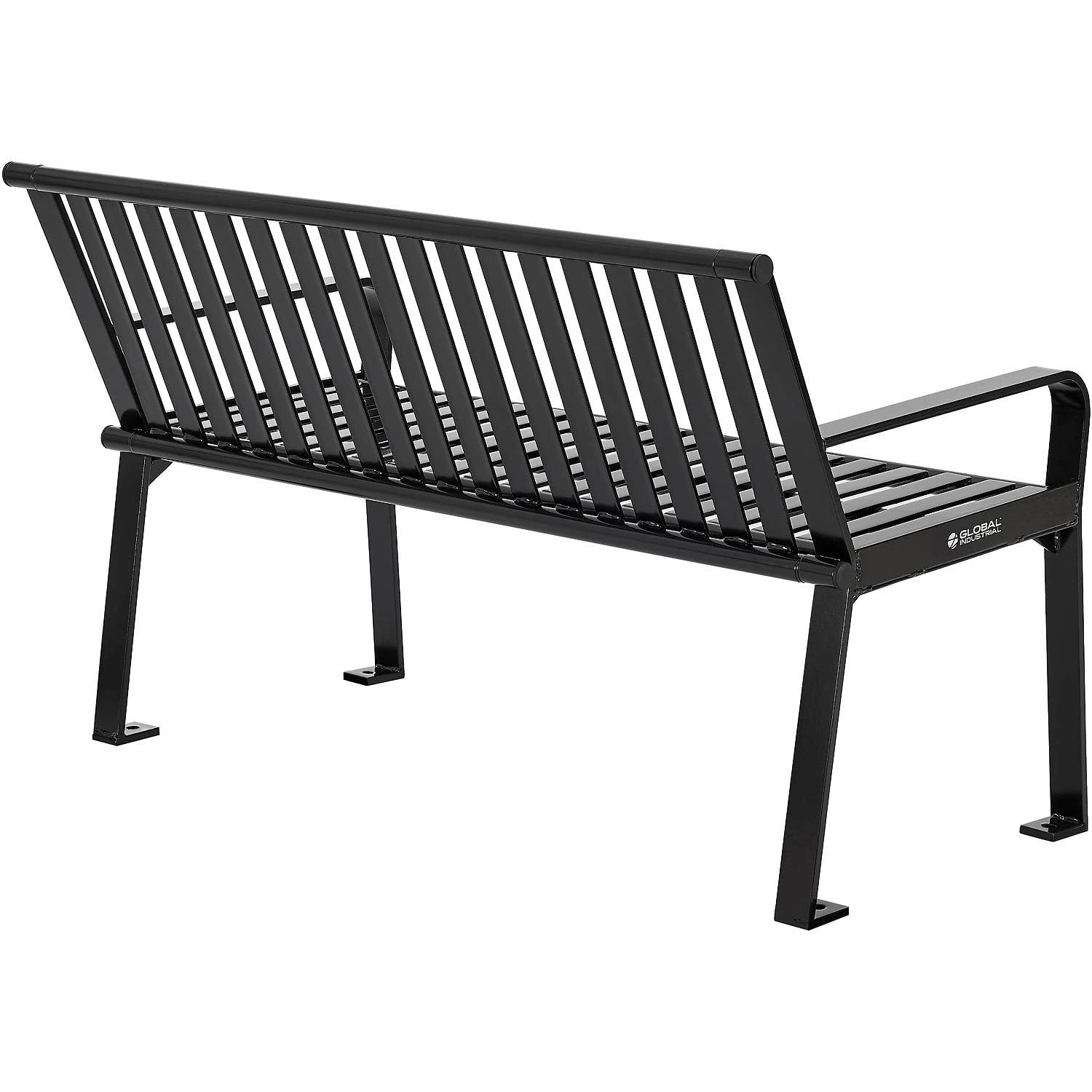 Global Industrial 4 ft. Outdoor Park Bench with Back, Vertical Steel Slat, Black, Unassembled