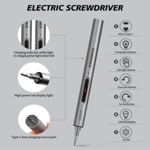 VOTCT Mini Electric Screwdriver 60 in 1 Electric Precision Screwdriver Set with 55 Bits USB Rechargeable Magnetic Repair Tool Kit with LED Lights for Phones Computer Watch Laptop Jewelry Drone