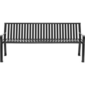 Global Industrial 6 ft. Outdoor Park Bench with Back, Vertical Steel Slat, Black, Unassembled