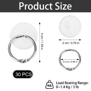 Sankoly 30 Pcs 2 cm Adhesive Ceiling Hook with Stainless Steel Ring Clear Adhesive Hooks No Drill Ceiling Hooks for Kitchen Bathroom Living Room Ceiling Decoration, Weight Capacity 1.4 Kg/3 lbs