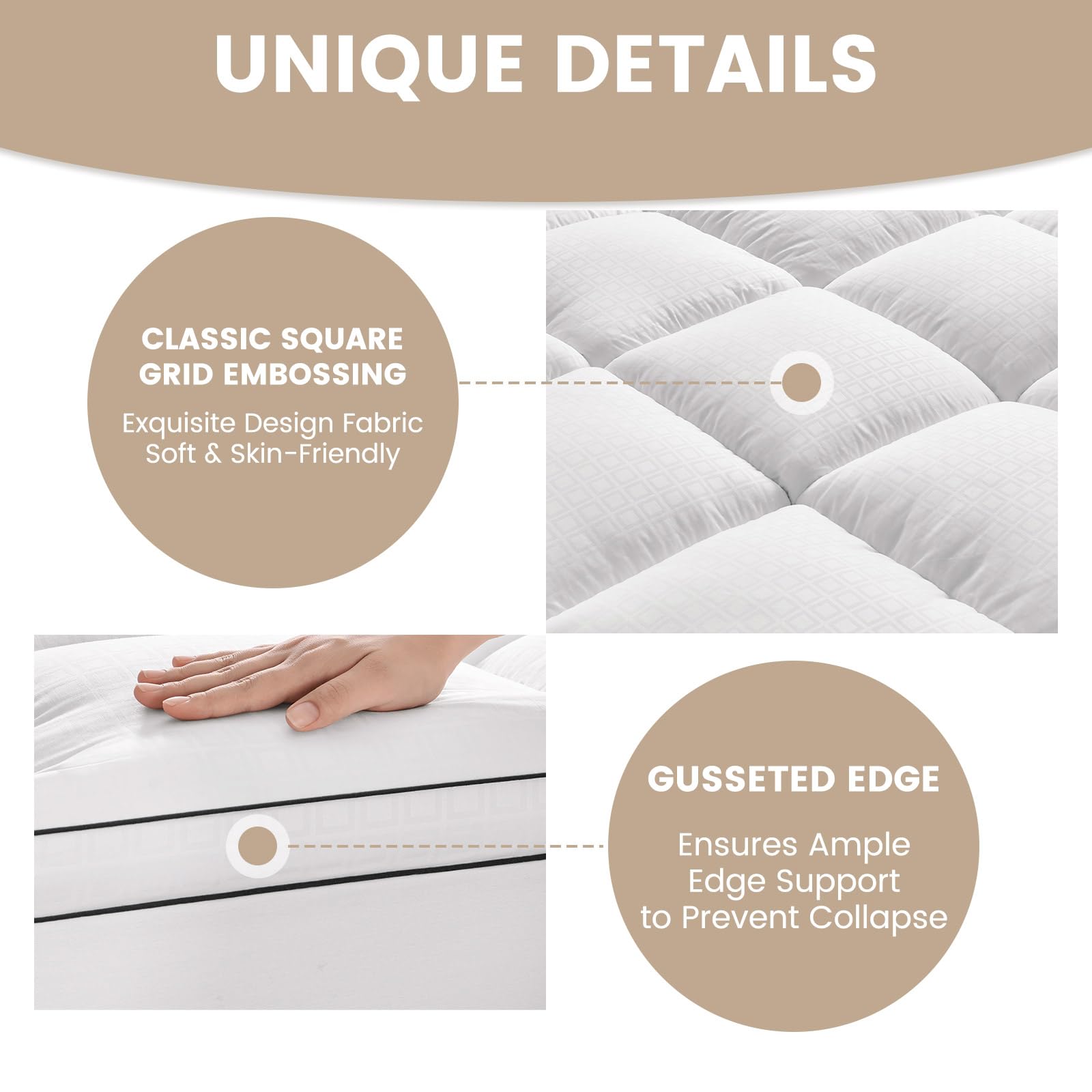 XEDREAM Extra Thick Mattress Pad Full, Pillow Top Mattress Topper Full, Grid Embossing Mattress Cover Full with Deep Pocket Stretches up to 21", 54"x 75"