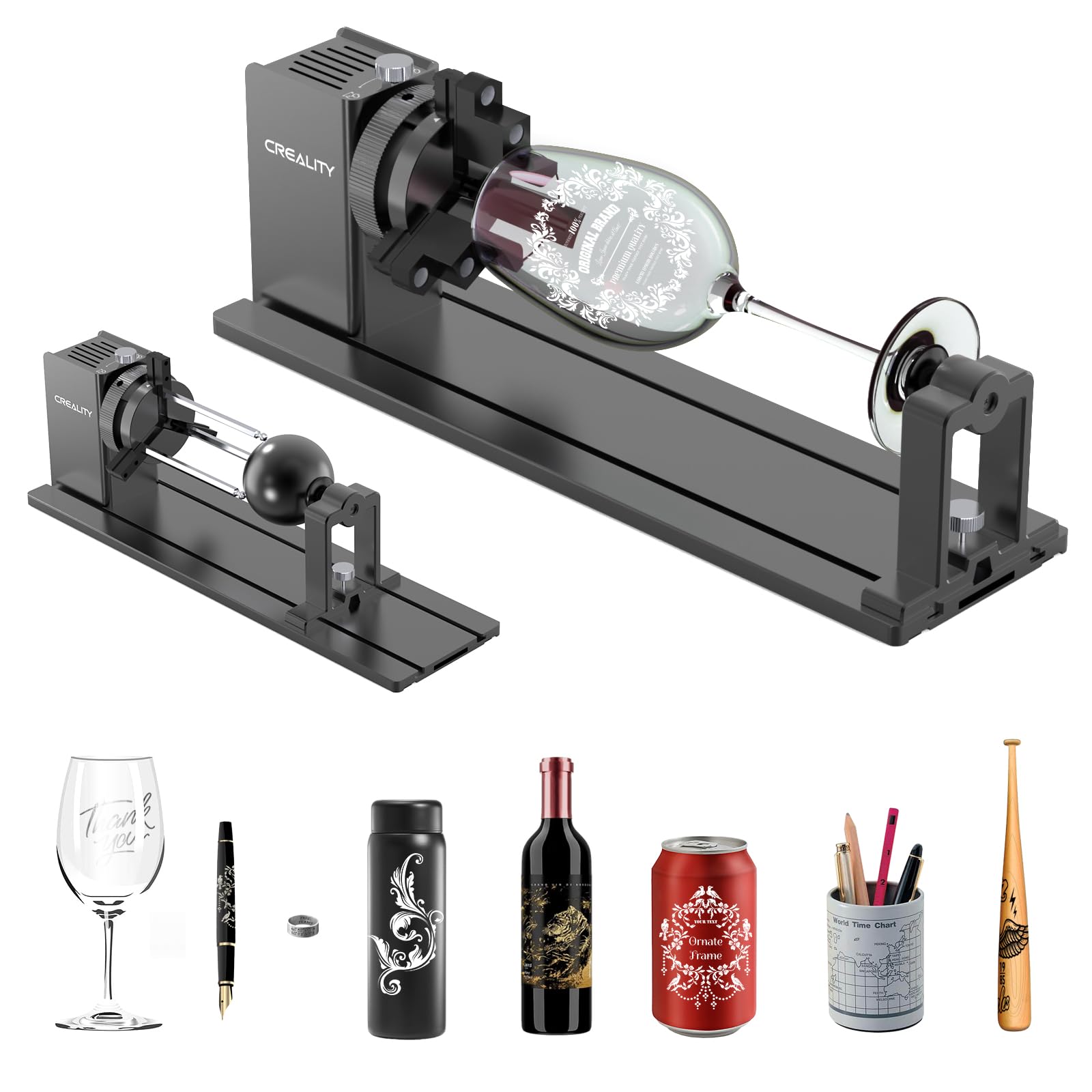 Creality Laser Rotary Roller, Y-axis Rotary Chuck for Most Laser Engravers, Rotary Kit Pro with 3 in 1 Jaw and Module Suitable for Engraving Cylindrical Objects,Wine Glass, Tumbler, Ring,Ball and etc