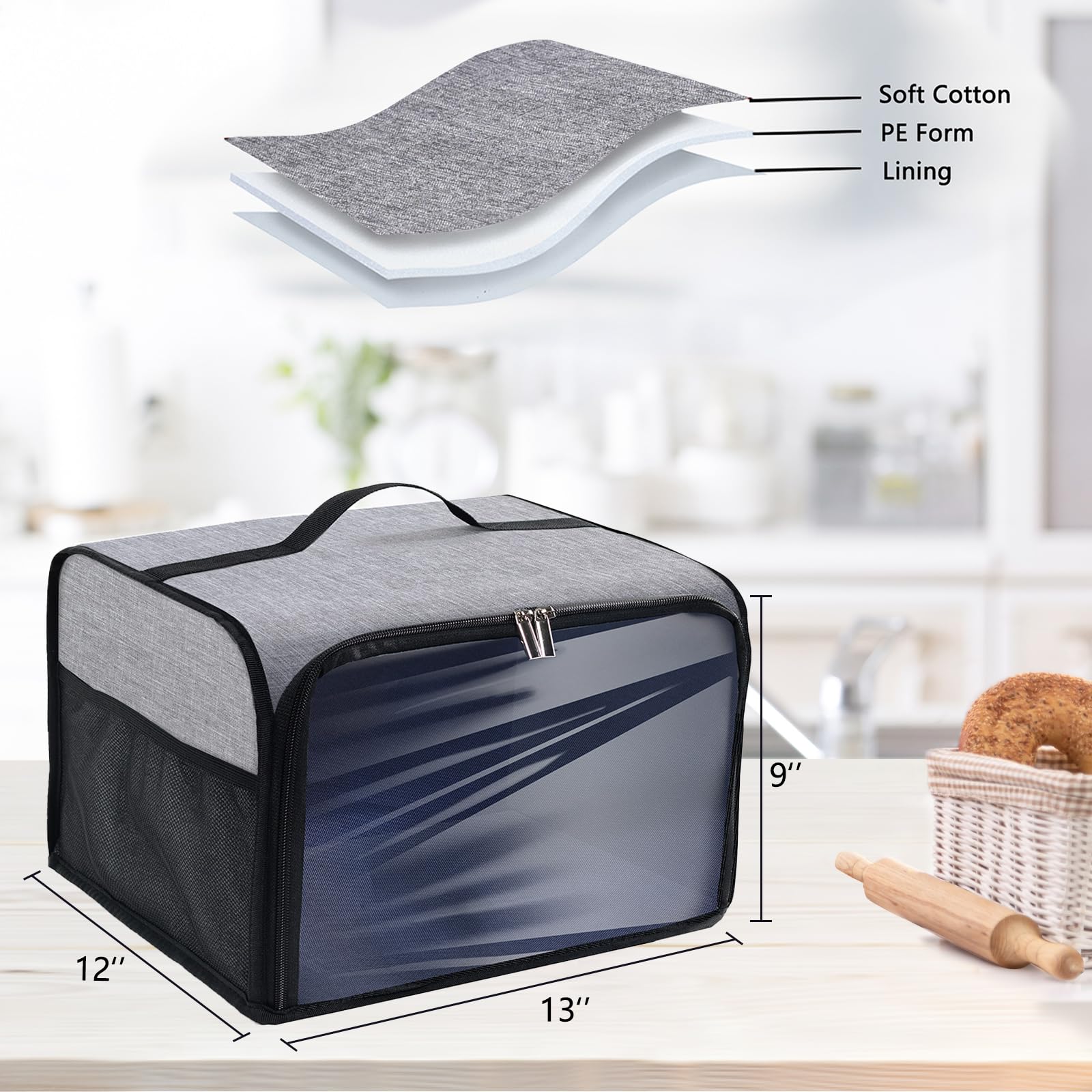 Toaster Cover with Base for 4 Slice Wide Slot, Toaster Oven Cover Compatible with Cuisinart, Small Bread Cover, 4 Slice Toaster Covers with Zipper Pockets Buffalo Check (Cover Only)