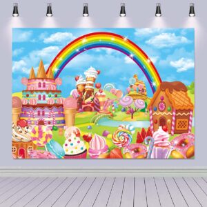 Candyland Theme Party Backdrop Cartoon Rainbow Lollipop Sweet Donut Ice Cream Photography Background for Kid Adult Ice Cream Birthday Party Decoration Banner Baby Shower Photo Props