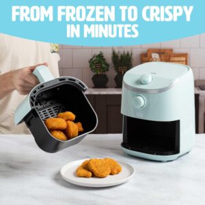 Tasty Personal Air Fryer, Healthier Meals in Minutes, Adjustable Temp Control up to 400°F, Easy-to-Use Design, Nonstick Basket and Tray Made without PFAS, PFOA, PFOS & PTFE, 900 Watts, 2-Quart, Aqua