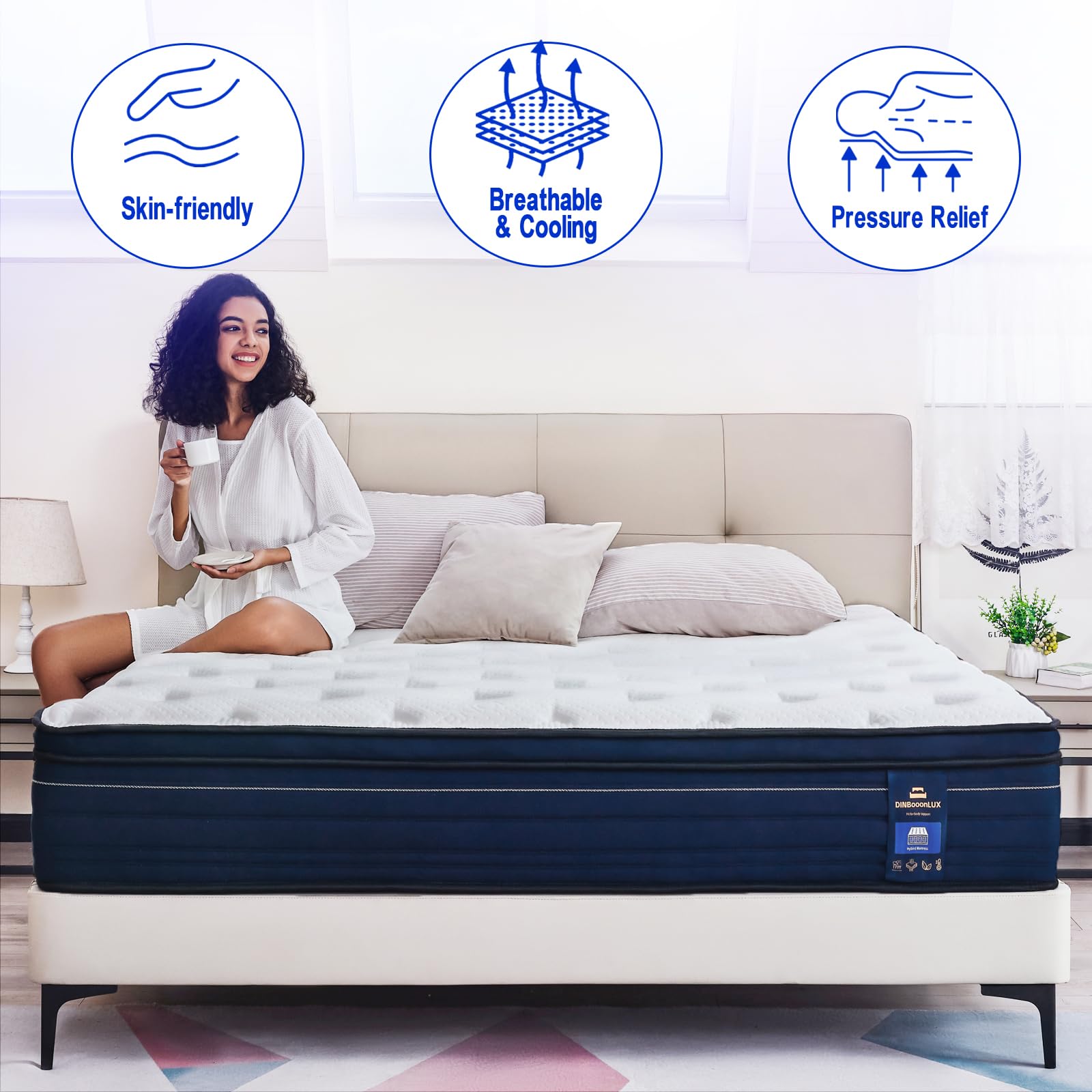 DINBooonLUX Full Mattress,12 Inch Gel Memory Foam Hybrid Mattress in a Box,Motion Isolation Individually Wrapped Pocket Coils Innerspring,Pain Relief Pressure-Relieving,Breathable,Full Size Mattress