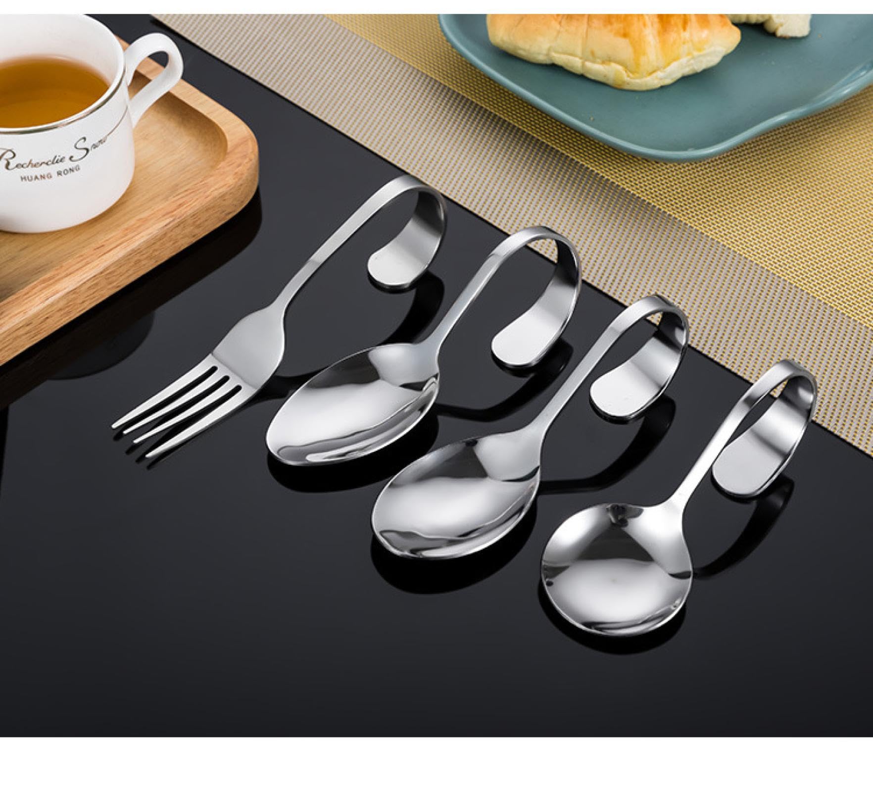 Stainless Steel Bent Handle Spoon Buffet Western Food Seafood Sushi Vertical Spoon Fork