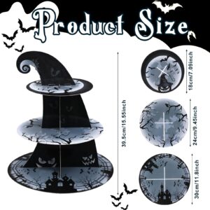 Zopeal 3 Tier Halloween Cupcake Stand The Nightmare Cardboard Cake Stand Tower Halloween Pumpkin Bat Scary Party Cupcake Serving Tray Dessert Tower for Halloween Carnival Party Decoration Supplies