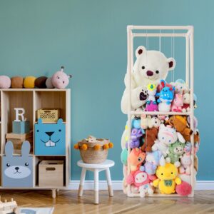 Meooeck Stuffed Animal Zoo Storage 60.6" Large Stuffed Animal Holder PVC Plush Animal Cage Organizer Shelf with Net Standing Storage Organizer Display for Kids Birthday Gift Nursery Play Room