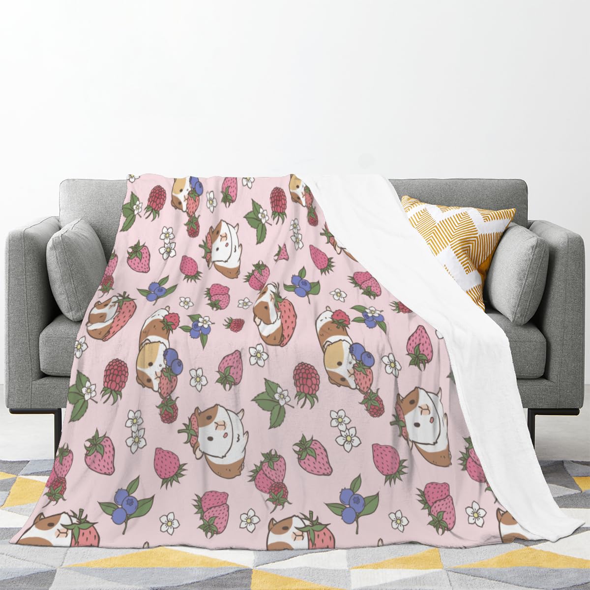 Shoggoth Strawberry Guinea Pig Blanket for Girls Boys Women Strawberry Gifts Lightweight Cute Fruit Pink Strawberry Lover Flannel Throw Blanket for Kids 60"x50"