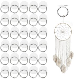 sankoly 30 pcs 2 cm adhesive ceiling hook with stainless steel ring clear adhesive hooks no drill ceiling hooks for kitchen bathroom living room ceiling decoration, weight capacity 1.4 kg/3 lbs