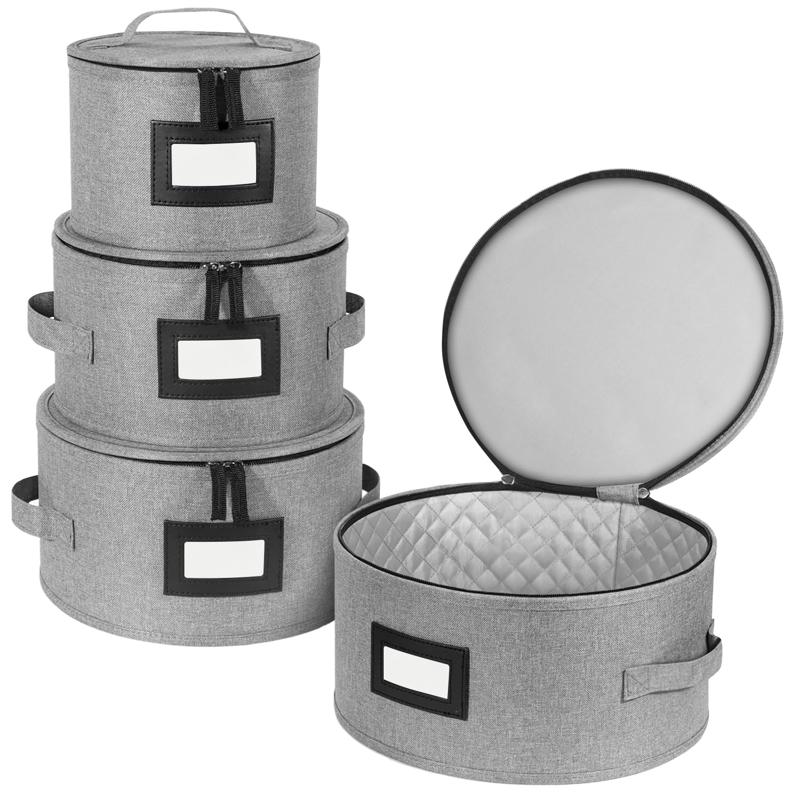 BALEINE China Storage Containers, Hard Shell Case for Organizing, Stackable Moving Storage Box with Felt Plate Dividers for Dishes, Glasses, Mugs (Plate Set)