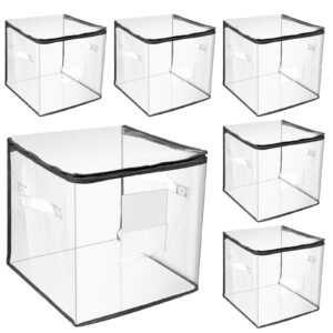 abbylike 6 pcs 12'' zippered clear plastic storage bags with label pocket and handles plastic storage bins clear moving bags waterproof organizers tote bags for closet sheet clothes packing(gray)