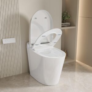 ELLAI Smart Toilet ADA Height Tankless Elongated Bidet Toilet with Auto Flush, One Piece Toilet with Bidet Build in Heated Seat and Multi-Function Remote Control in White