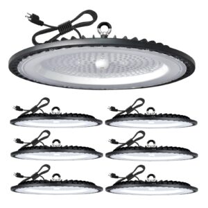 onlylux led high bay light 200w, led garage lightsing, led shop lights 5000k daylight 30000lm 6 pack, ufo led highbay lights with us plug, ip65 commercial bay lighting, for warehouse, garage