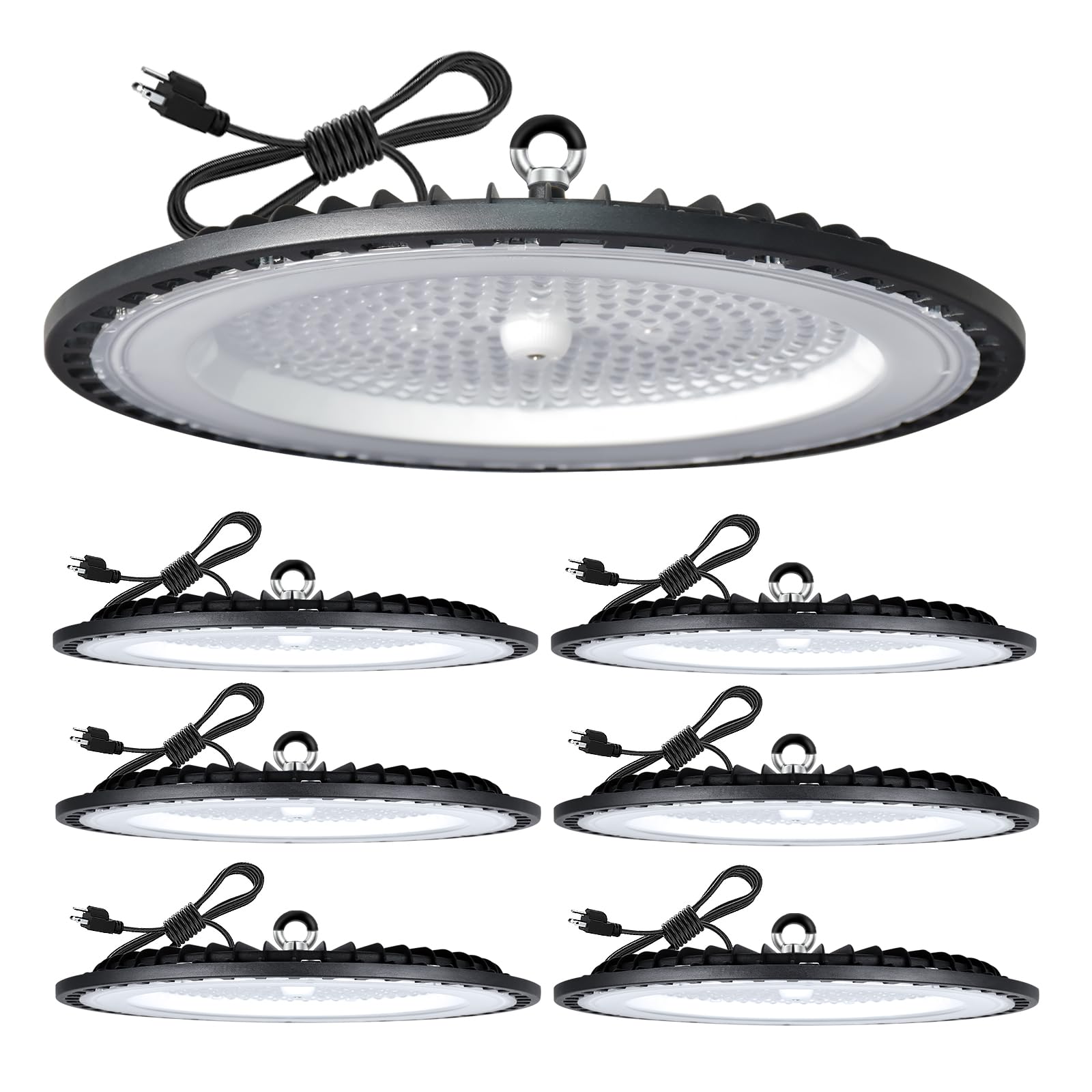 ONLYLUX LED High Bay Light 200w, LED Garage Lightsing, LED Shop Lights 5000K Daylight 30000LM 6 Pack, UFO LED Highbay Lights with US Plug, IP65 Commercial Bay Lighting, for Warehouse, Garage