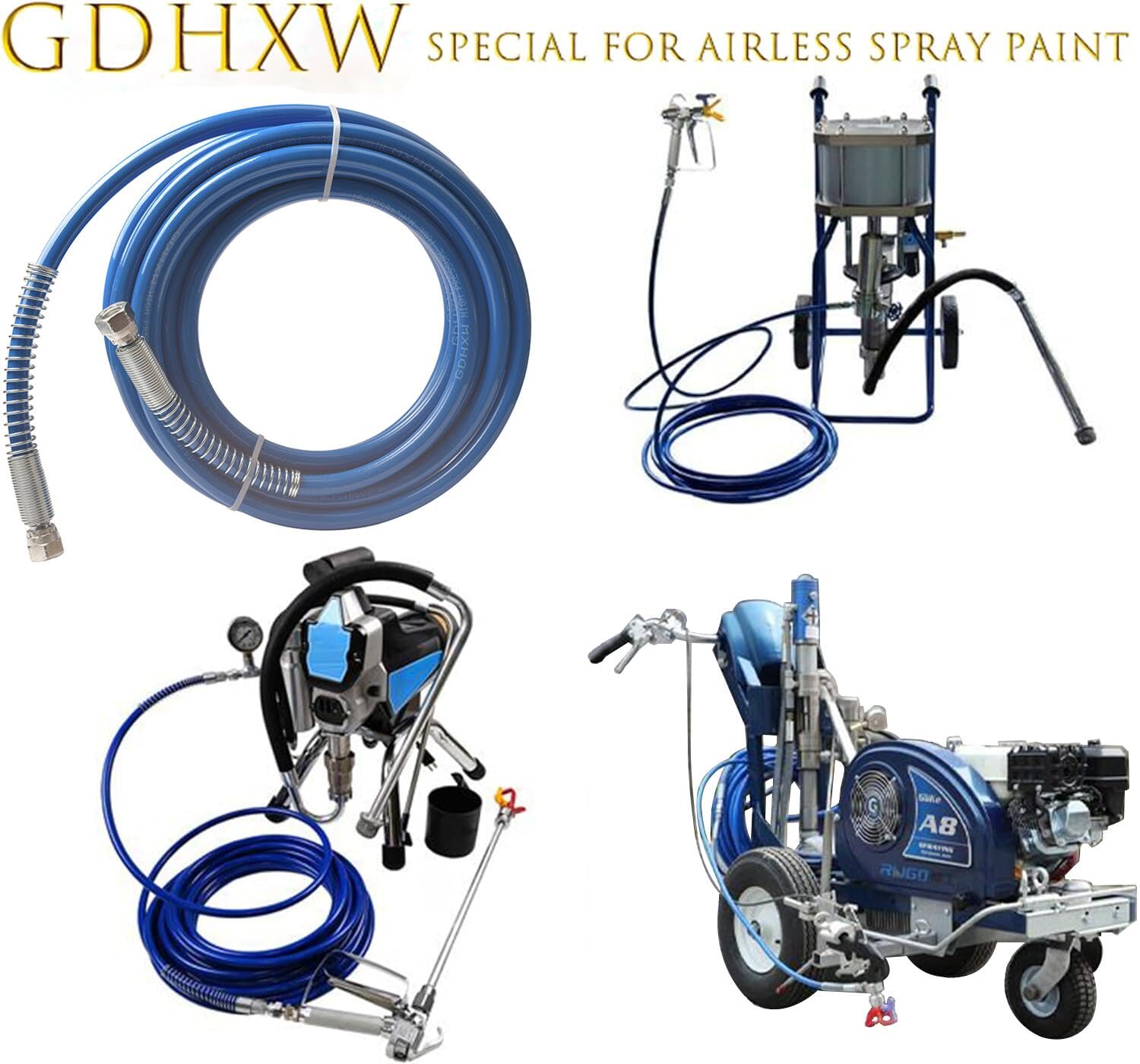 GDHXW 25FT Double Layer Braided Wire High Pressure Airless Paint Spray Hose Upgraded 8500 PSI Universal Paint Sprayer Flexible Tube 1/4"