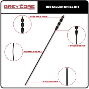 Greycore Tools 1/2 Inch x 54 Inch Flexible Drill Bit for Wire Pulling and Fishing, Auger Head Installer Drill Bit, Fish Bit for Pulling Wires in Walls (1/2" x 54" Installer)