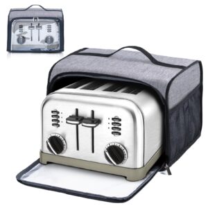 toaster cover with base for 4 slice wide slot, toaster oven cover compatible with cuisinart, small bread cover, 4 slice toaster covers with zipper pockets buffalo check (cover only)