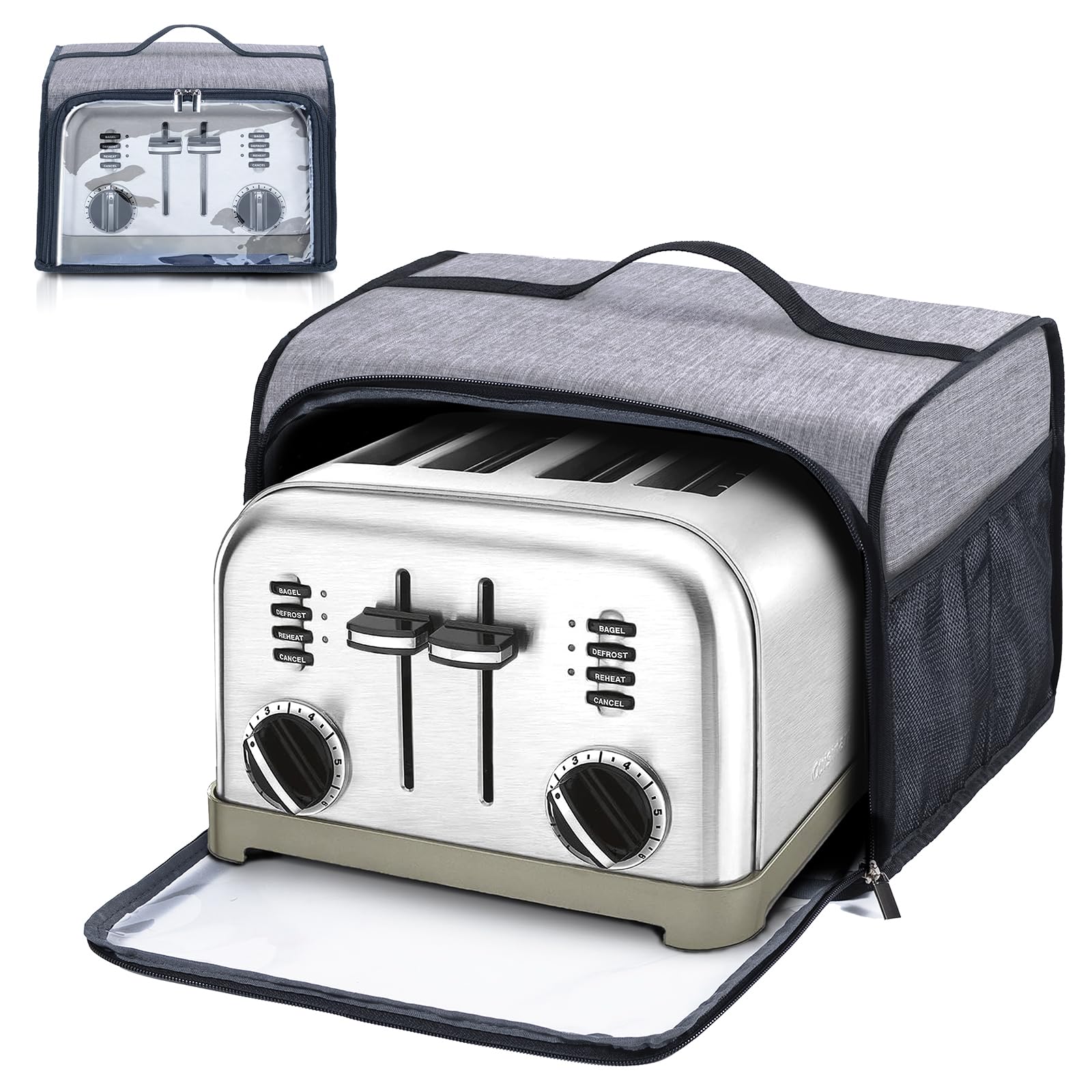 Toaster Cover with Base for 4 Slice Wide Slot, Toaster Oven Cover Compatible with Cuisinart, Small Bread Cover, 4 Slice Toaster Covers with Zipper Pockets Buffalo Check (Cover Only)