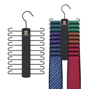 zedodier 2 pack tie hanger with 40 hooks, space saving necktie organizer for men, large capacity tie and belt wooden hanger for closet, black