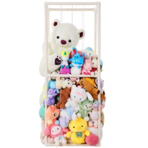 meooeck stuffed animal zoo storage 60.6" large stuffed animal holder pvc plush animal cage organizer shelf with net standing storage organizer display for kids birthday gift nursery play room