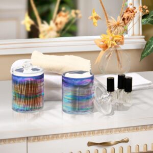 SDMKA 2 Pack Apothecary Jars Bathroom Iridescent Qtip Holder Dispenser Clear Plastic Storage Canister Jar with Lid for Cotton Ball, Cotton Swab