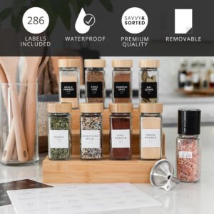 Glass Spice Jars with Label, 24PK Bamboo Spice Jar Set 4oz Seasoning Containers with Labels, Pepper Grinder, 374 Spice Labels, Spice Bottles Funnel, Empty Spice Jars and Shaker Lids Spice Containers