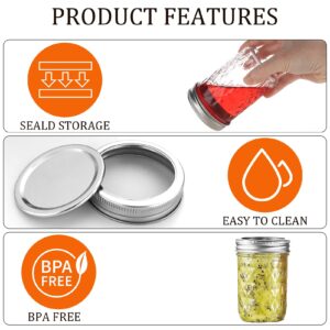 BOMEX Mason Jars Airtight Lids Glass Canning Jars 8oz/250ml Regular Lids Spice Jars Honey Jars for Yogurt,Jam,Spice,Overnight Oats Canning, Preserving,Decorations,Jelly,Dessert,6 Pack (8 oz)