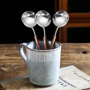 Ouliget Retro Wooden Handle Spoon,Stainless Steel Serving Tablespoons,Wooden DinnerSpoon,Silver Silverware With Brown Handle,4 Pcs.