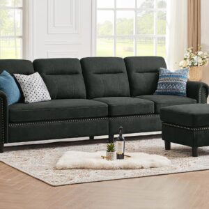 Tornama Convertible Sectional Sofa L Shaped Couch Reversible Sectional for Living Room Apartment, 4 Seater Sectional Couch with Storage Ottoman, Black