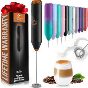 zulay powerful milk frother wand - mini milk frother handheld stainless steel - battery operated drink mixer for coffee, lattes, cappuccino, matcha - frothmate milk frother gift - black & copper