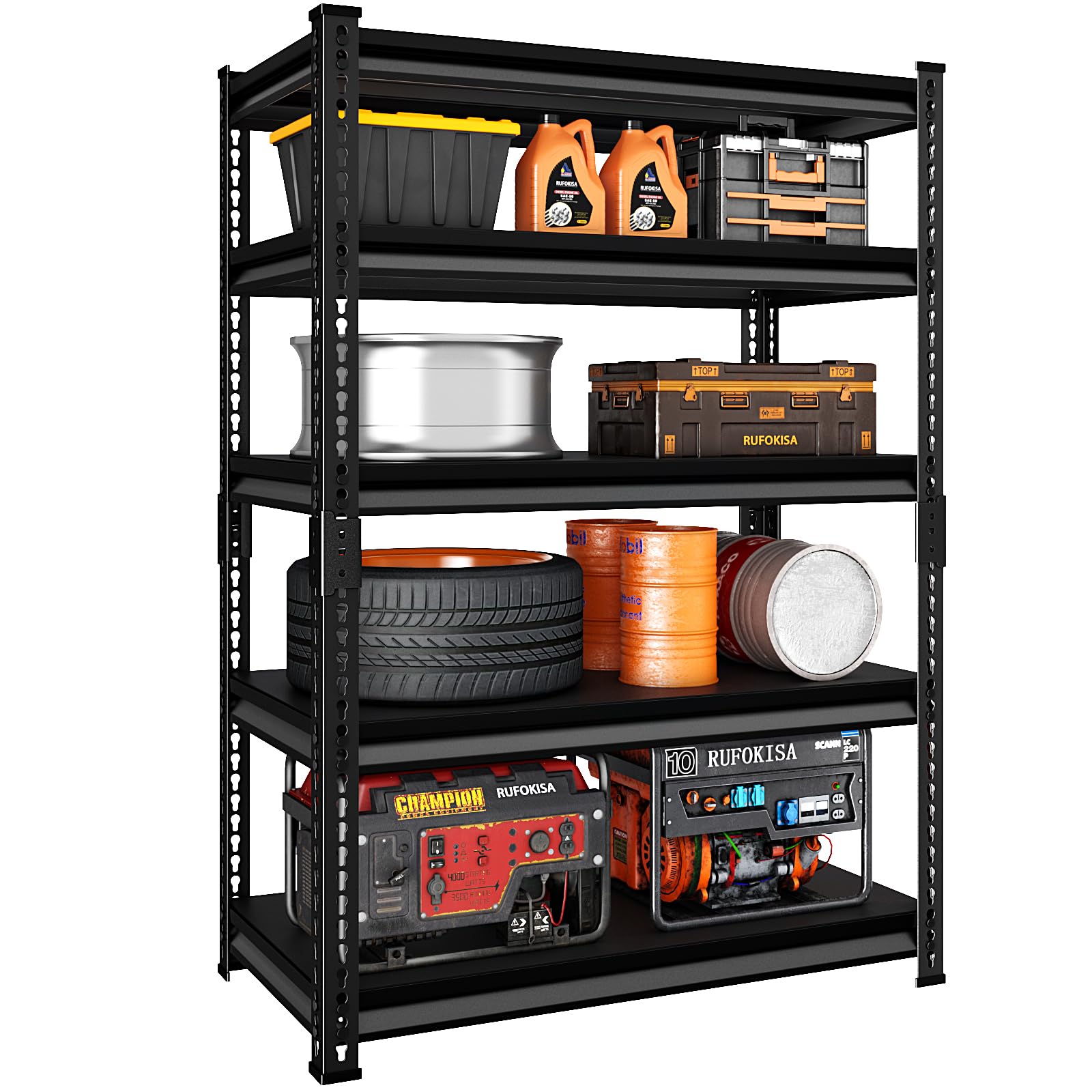 Rufokisa 5-Tier Garage Shelving Heavy Duty，72" Metal Shelving Unit for Garage, 2250 lbs Load Capacity Utility Rack Shelves＆ Garage Shelves, 40”W x 18”D x 72”H(Black)