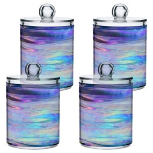 SDMKA 2 Pack Apothecary Jars Bathroom Iridescent Qtip Holder Dispenser Clear Plastic Storage Canister Jar with Lid for Cotton Ball, Cotton Swab