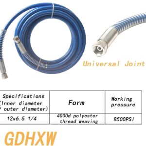 GDHXW 25FT Double Layer Braided Wire High Pressure Airless Paint Spray Hose Upgraded 8500 PSI Universal Paint Sprayer Flexible Tube 1/4"