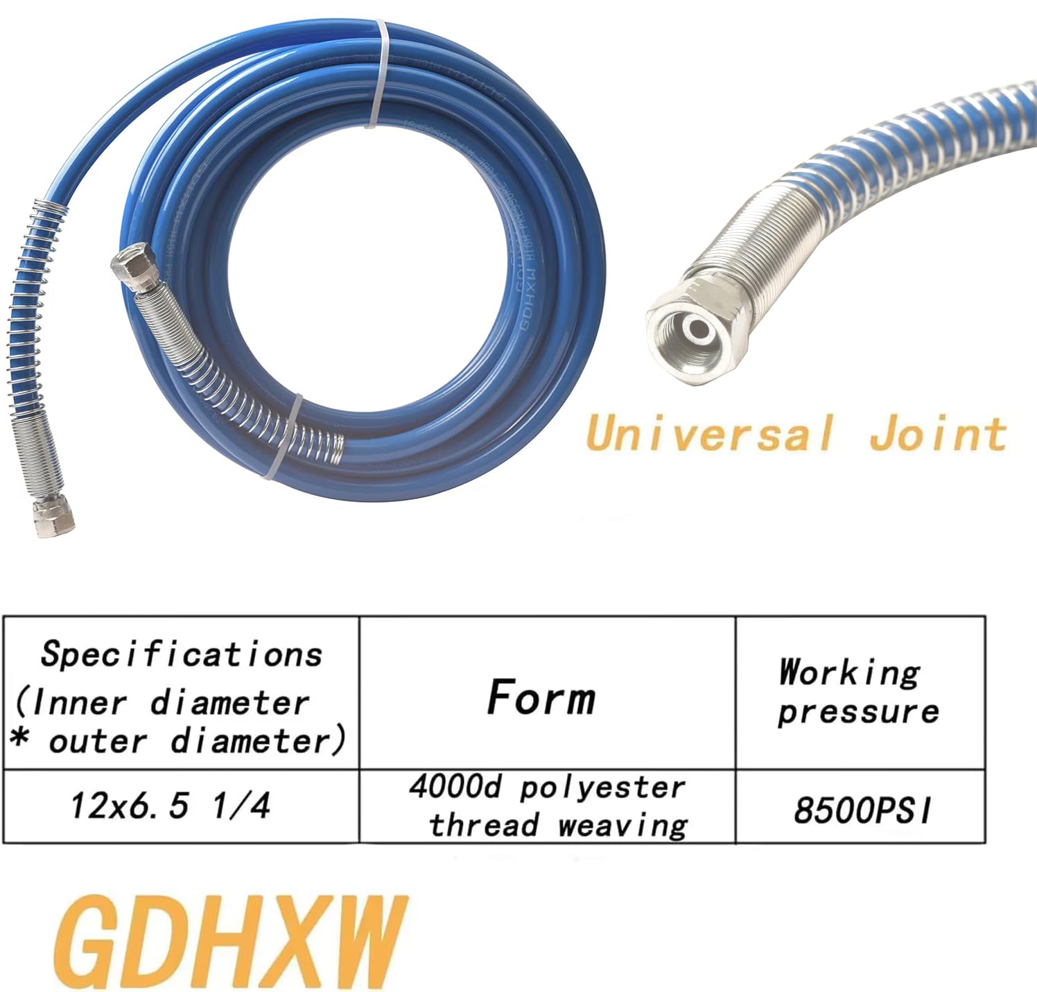 GDHXW 25FT Double Layer Braided Wire High Pressure Airless Paint Spray Hose Upgraded 8500 PSI Universal Paint Sprayer Flexible Tube 1/4"