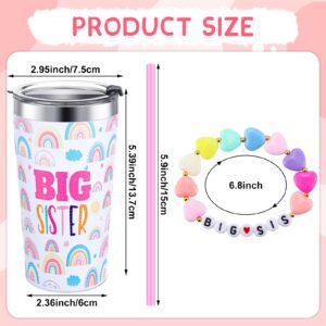 Maxcheck 2 Pcs Sister Gift 12 oz Pink Sister Cup Stainless Steel Mug Vacuum Insulated Tumbler with Leak Proof Lid and Straw Sister Bracelet Sister Announcement Jewelry for Little Girl (Big Sister)