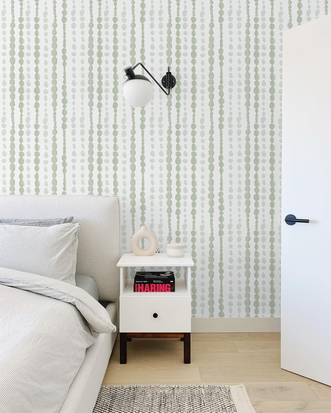 Naphite Green and White Peel and Stick Wallpaper Boho Contact Paper for Cabinets Striped Wallpaper for Bedroom Self Adhesive Removable Wallpaper Modern Dot Wallpaper Nursery Kids Wall Decor17.3 X78.7