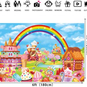 Candyland Theme Party Backdrop Cartoon Rainbow Lollipop Sweet Donut Ice Cream Photography Background for Kid Adult Ice Cream Birthday Party Decoration Banner Baby Shower Photo Props